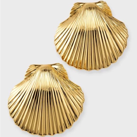 Anthropologie Mignonne Gavigan Anisah 14K-Gold-Plated Shell Stud Earrings - Picture 9 of 11